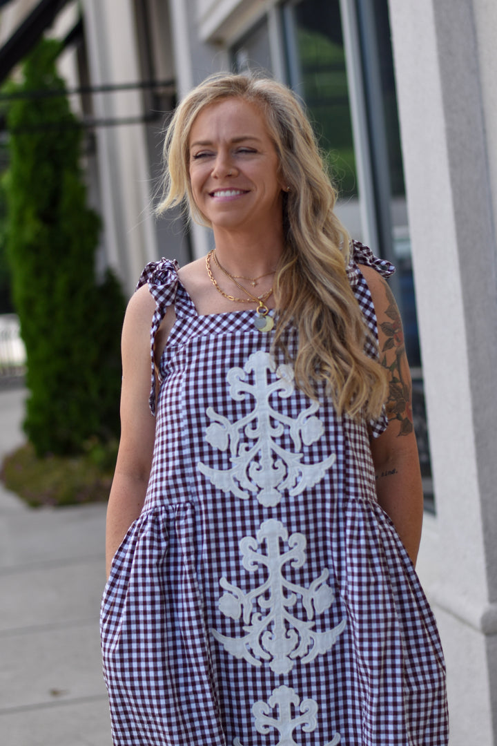 Entro Gingham Charm Midi Dress