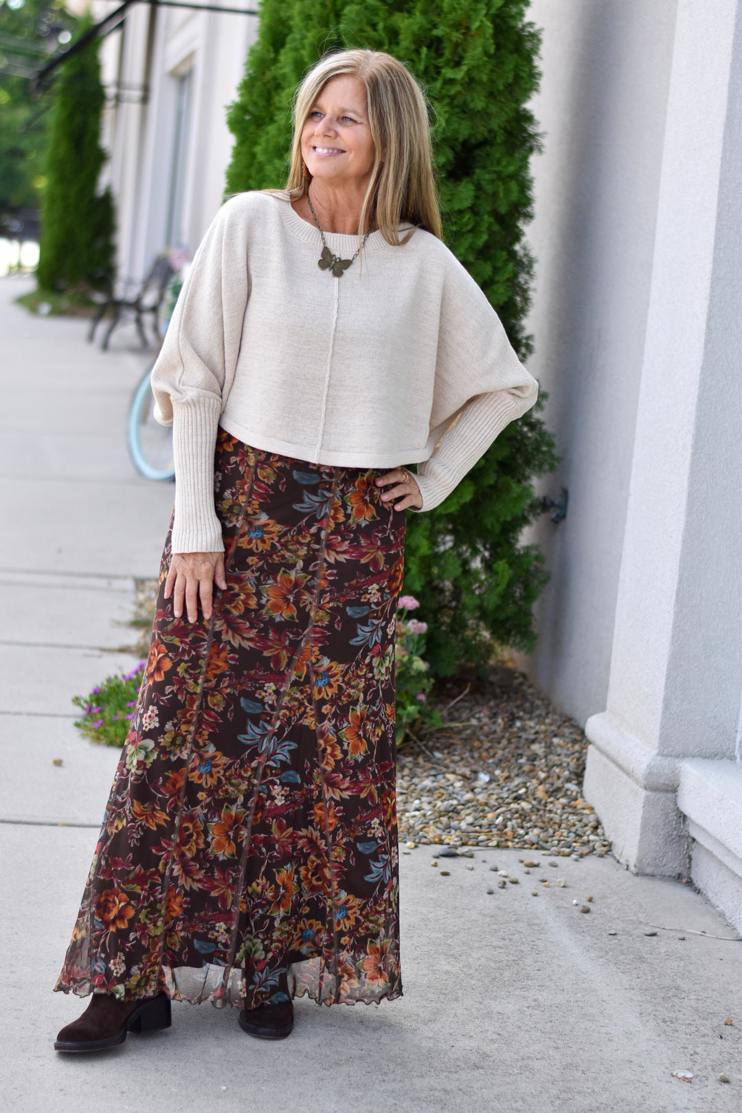 Autumn Love Floral Mesh Maxi Skirt