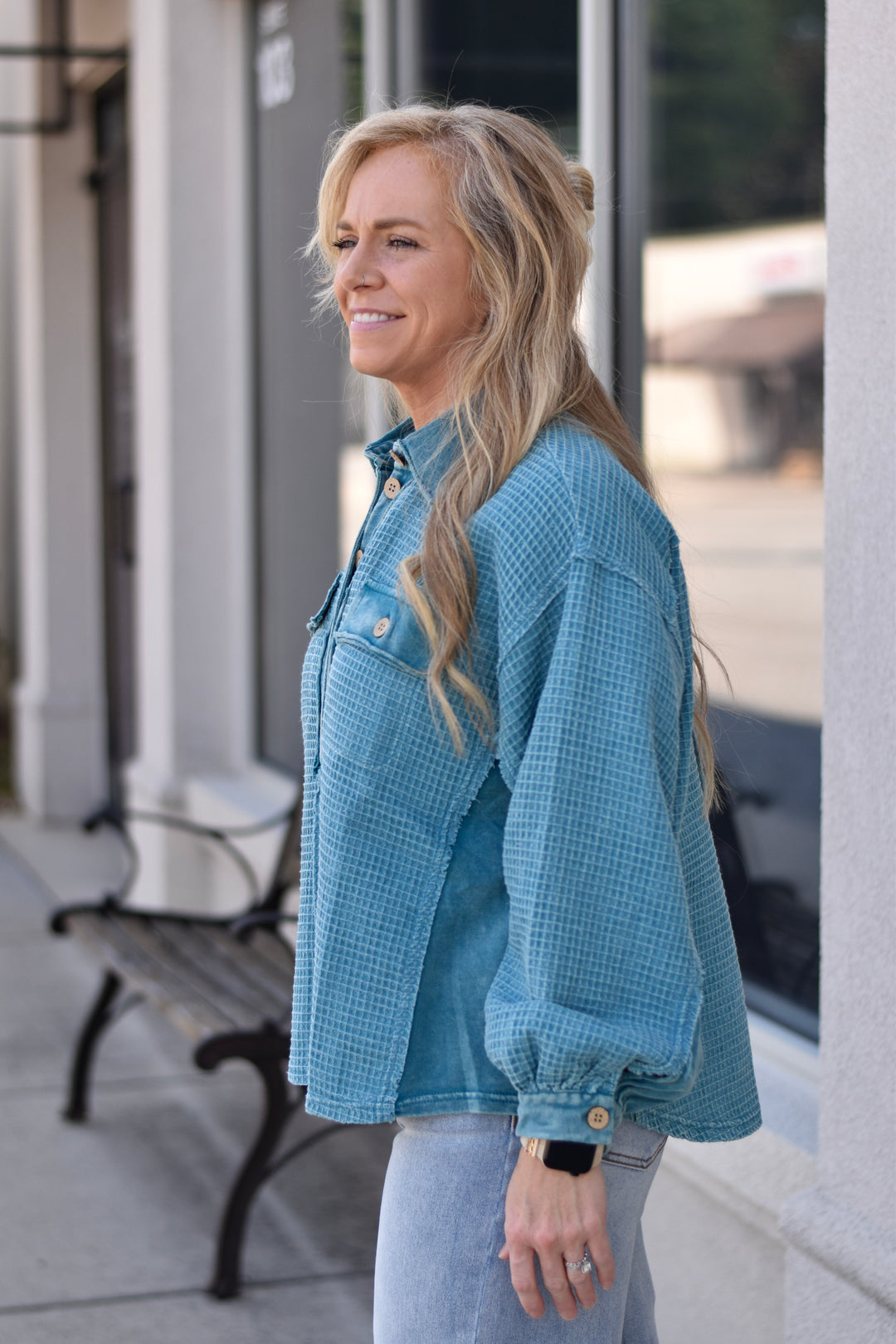 Easel Vintage Waffle Pullover Top