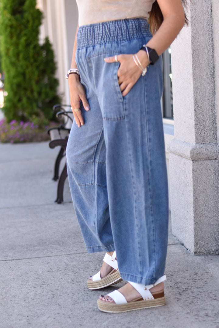 Weekend Wander Smocked Waist Denim Pants