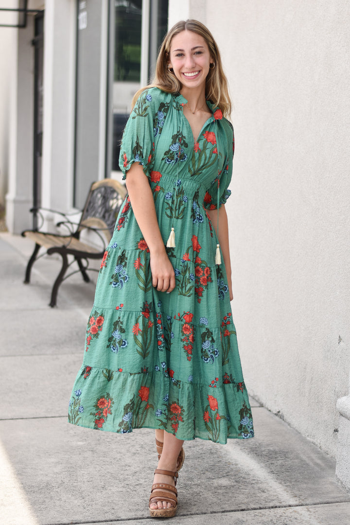 THML Tiered Floral Midi Dress