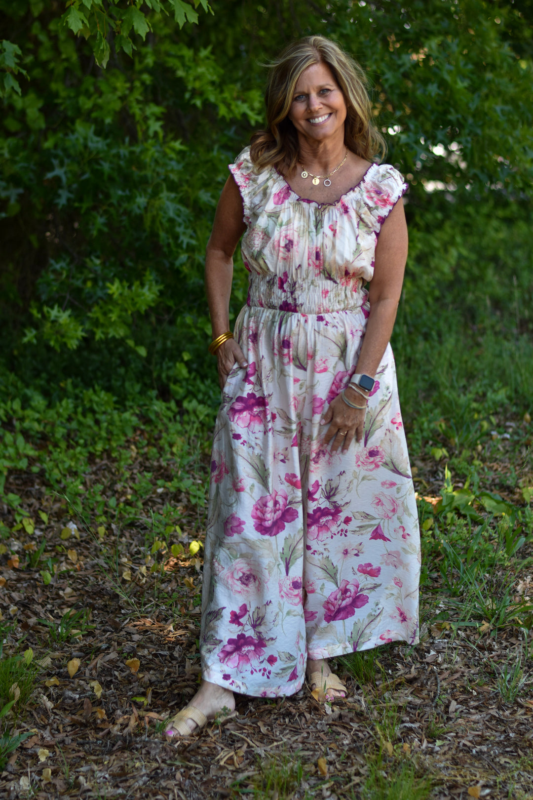 Easel Romantic Floral Palazzo Jumpsuit