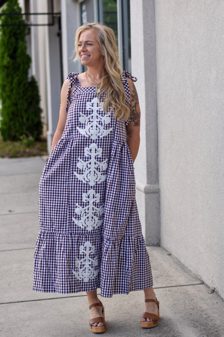Entro Gingham Charm Midi Dress
