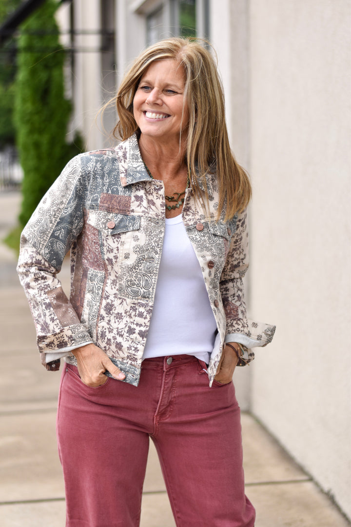 Risen Paisley Print Denim Jacket