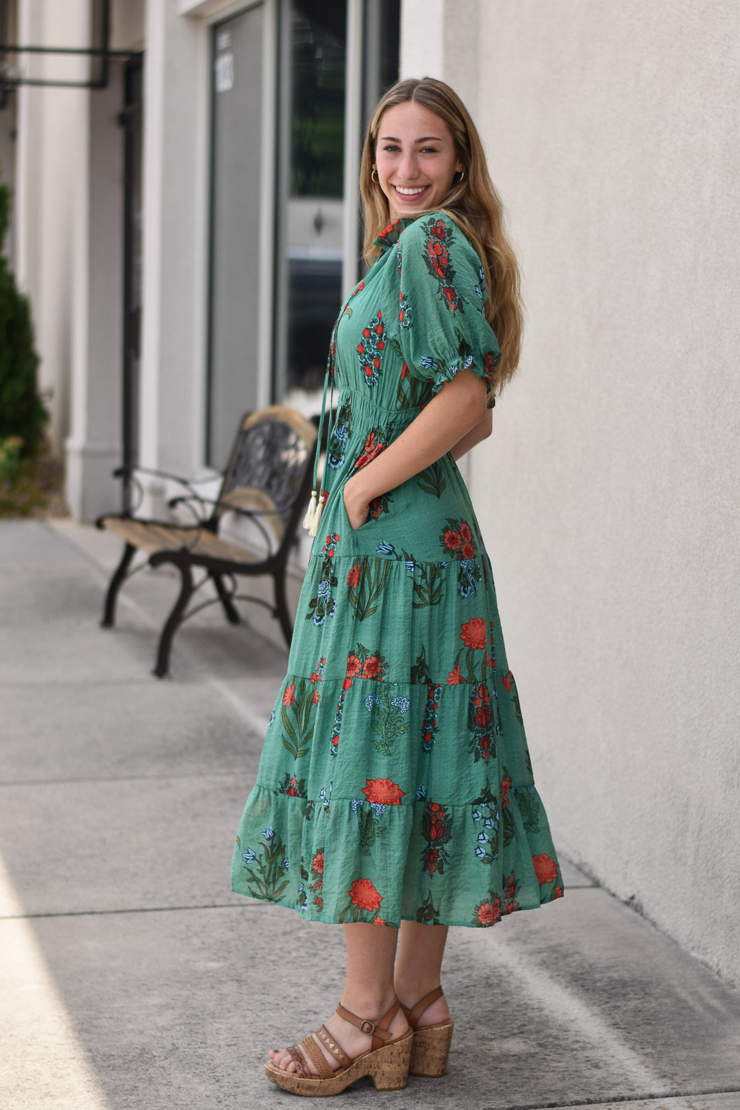 THML Tiered Floral Midi Dress