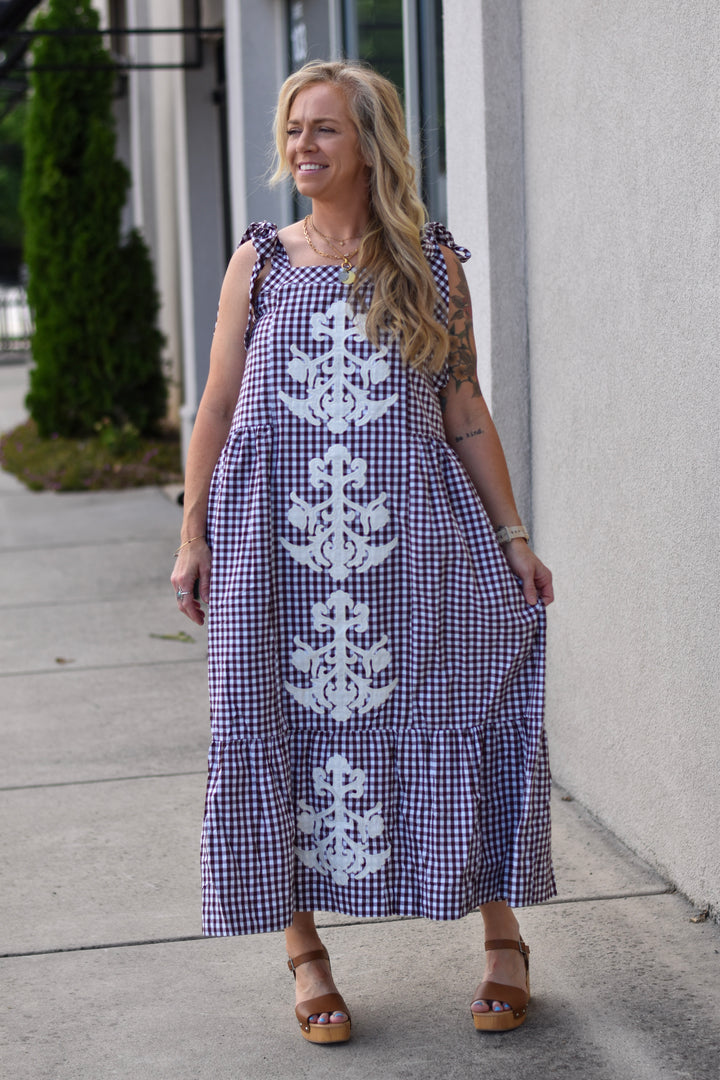 Entro Gingham Charm Midi Dress