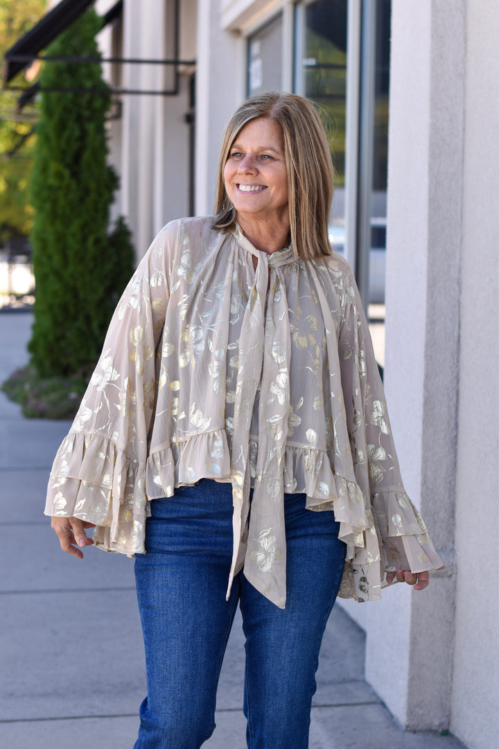 Golden Bloom Jacquard Blouse