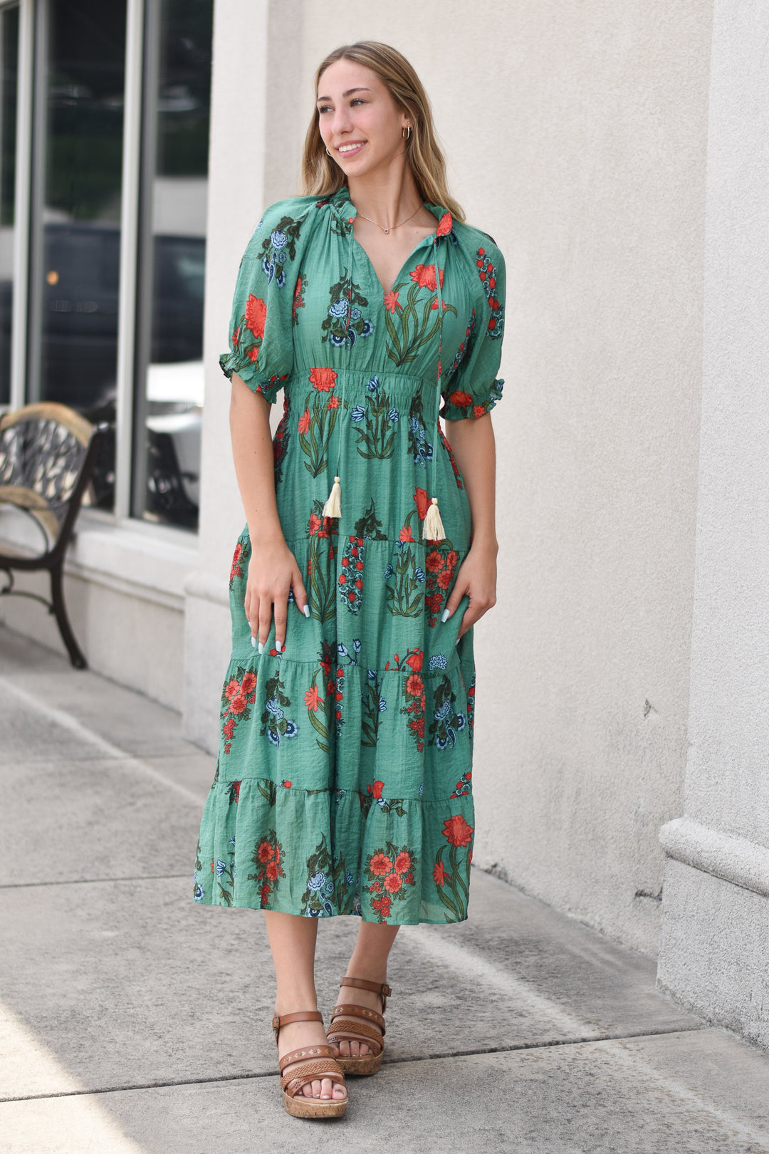 THML Tiered Floral Midi Dress