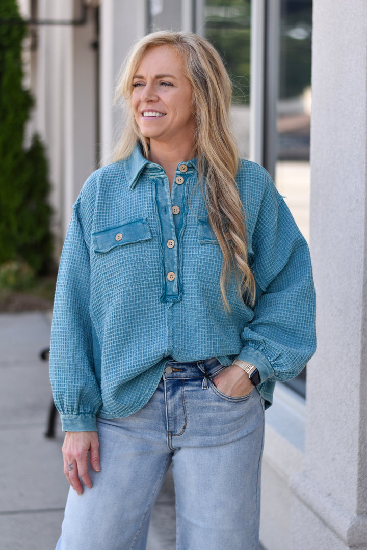Easel Vintage Waffle Pullover Top