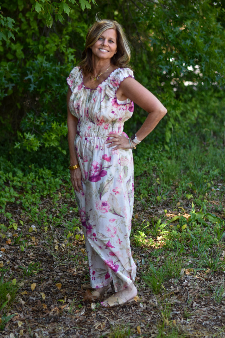 Easel Romantic Floral Palazzo Jumpsuit