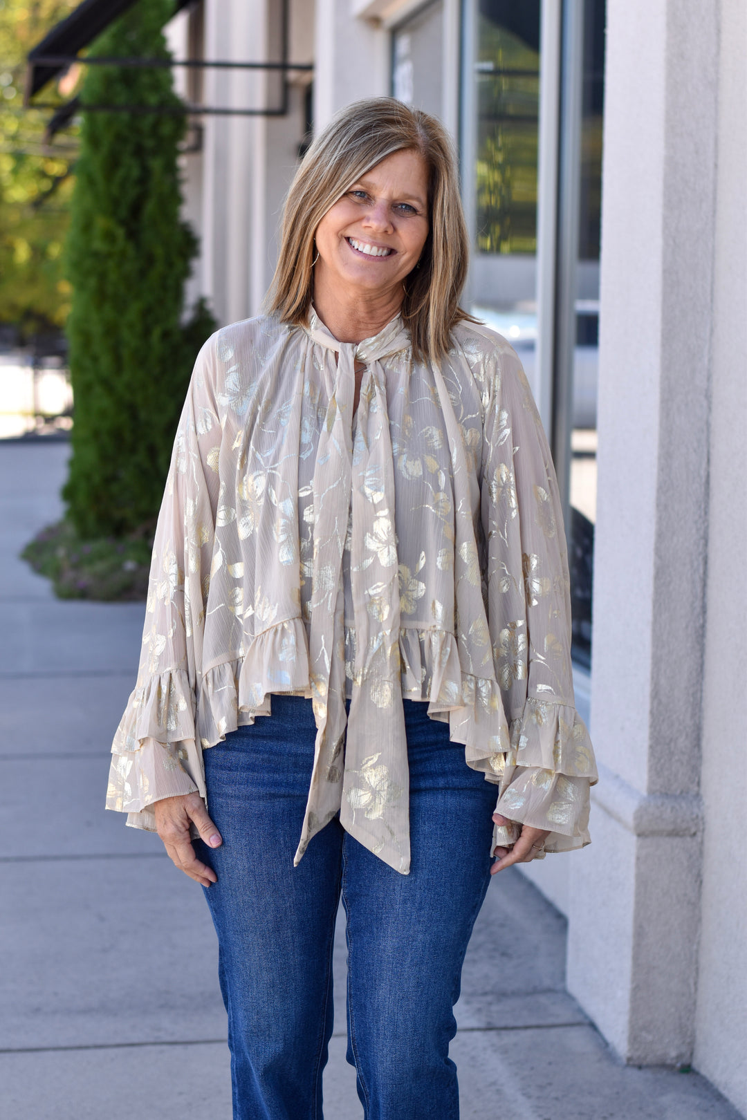 Golden Bloom Jacquard Blouse