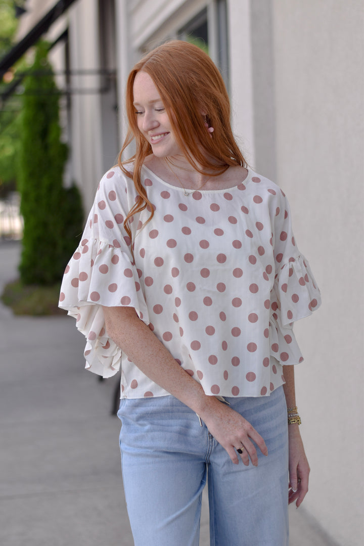 Wild Dot Ruffle Sleeve Blouse