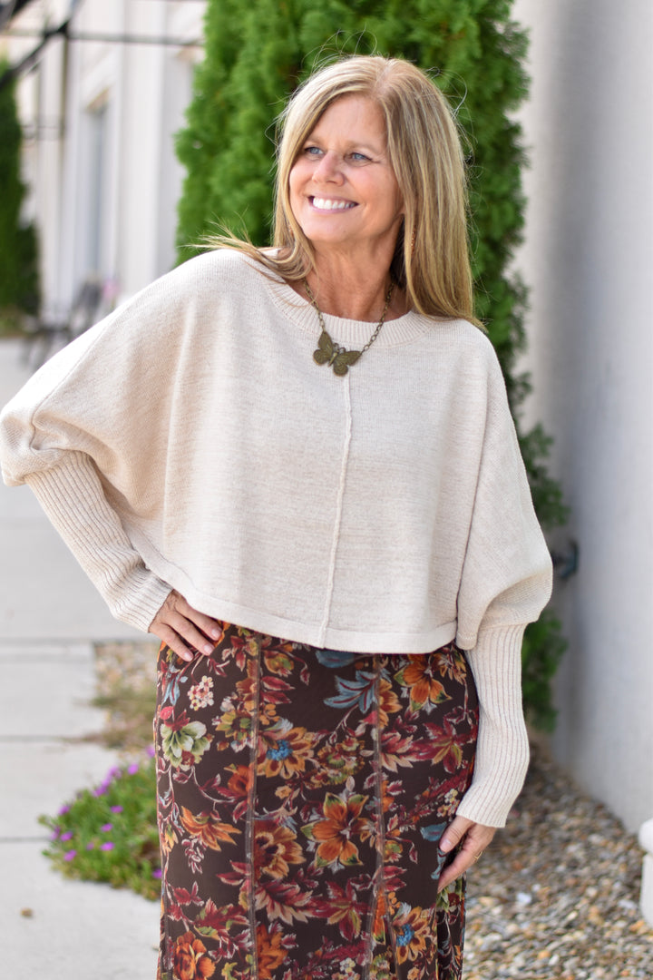 Effortless Dolman-Sleeve Cropped Sweater