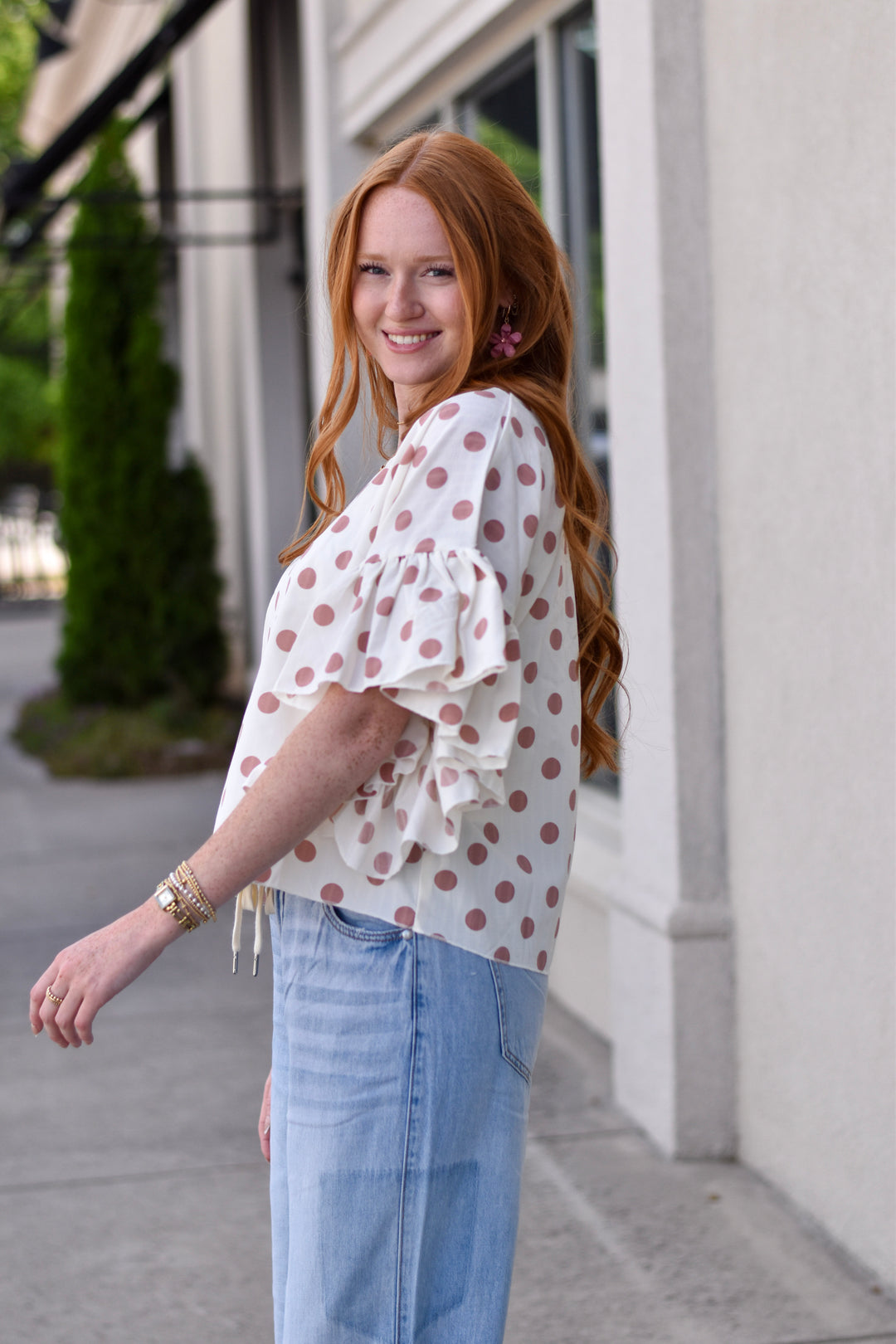 Wild Dot Ruffle Sleeve Blouse