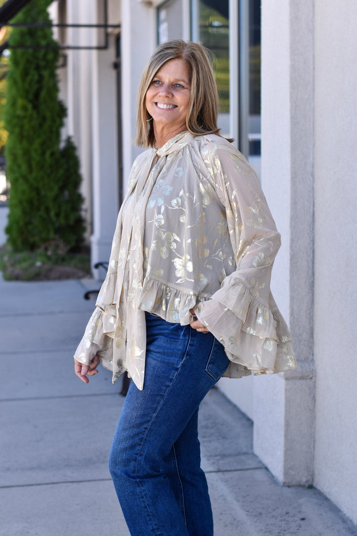 Golden Bloom Jacquard Blouse