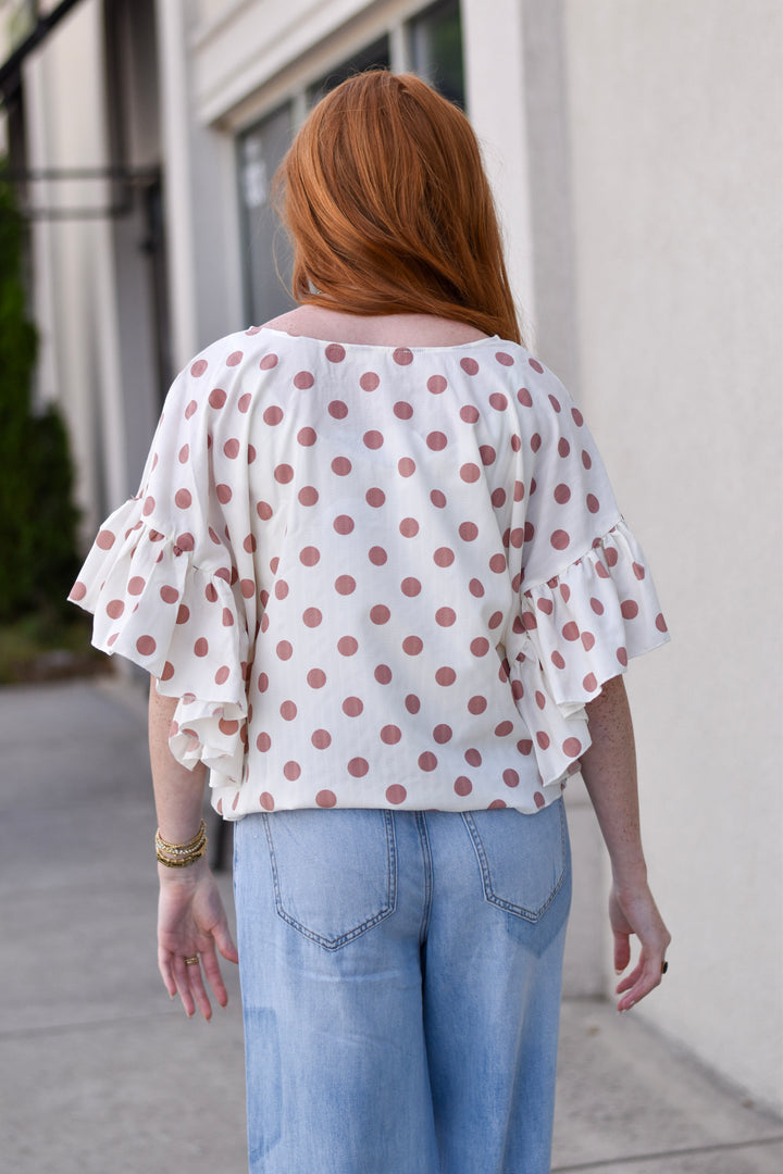 Wild Dot Ruffle Sleeve Blouse