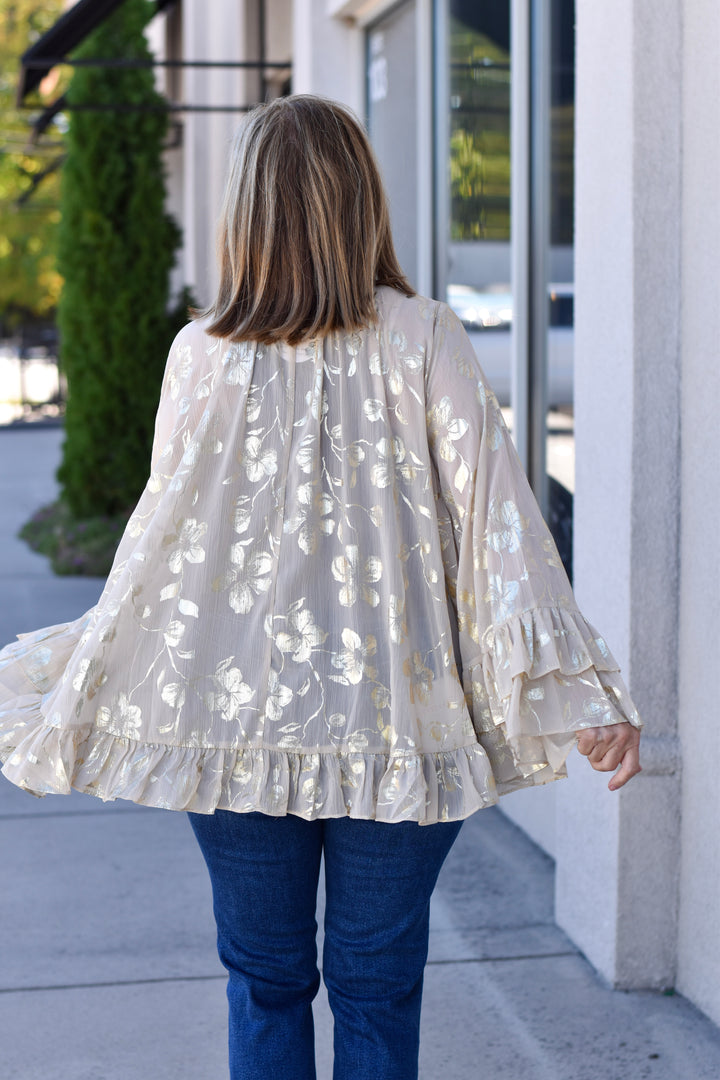 Golden Bloom Jacquard Blouse
