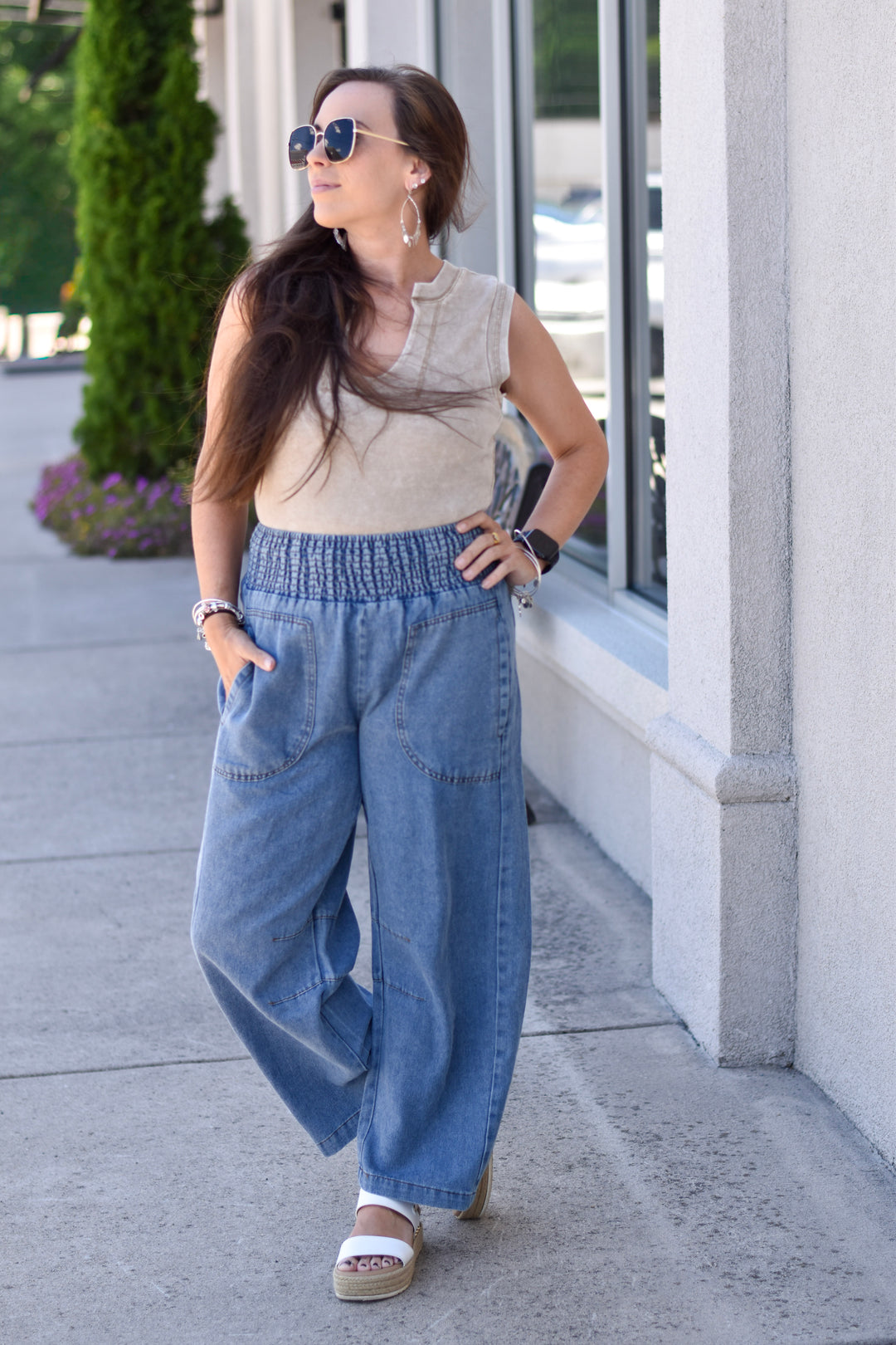 Weekend Wander Smocked Waist Denim Pants
