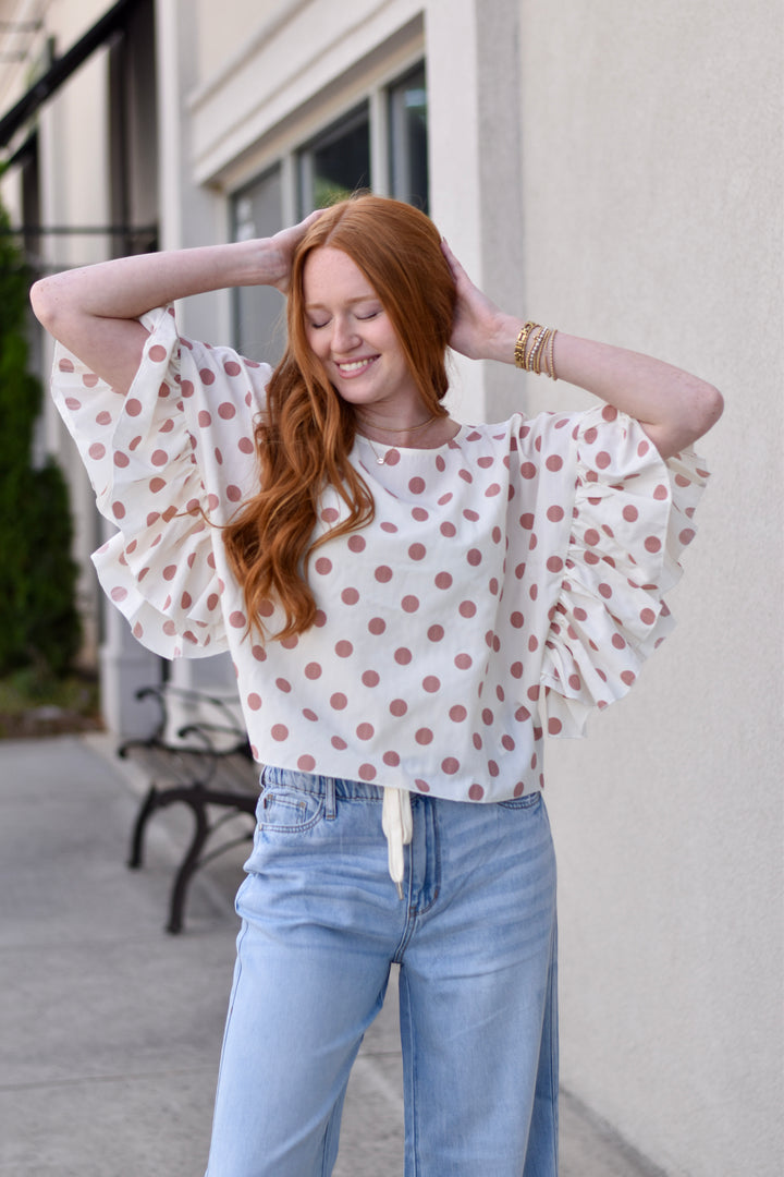 Wild Dot Ruffle Sleeve Blouse