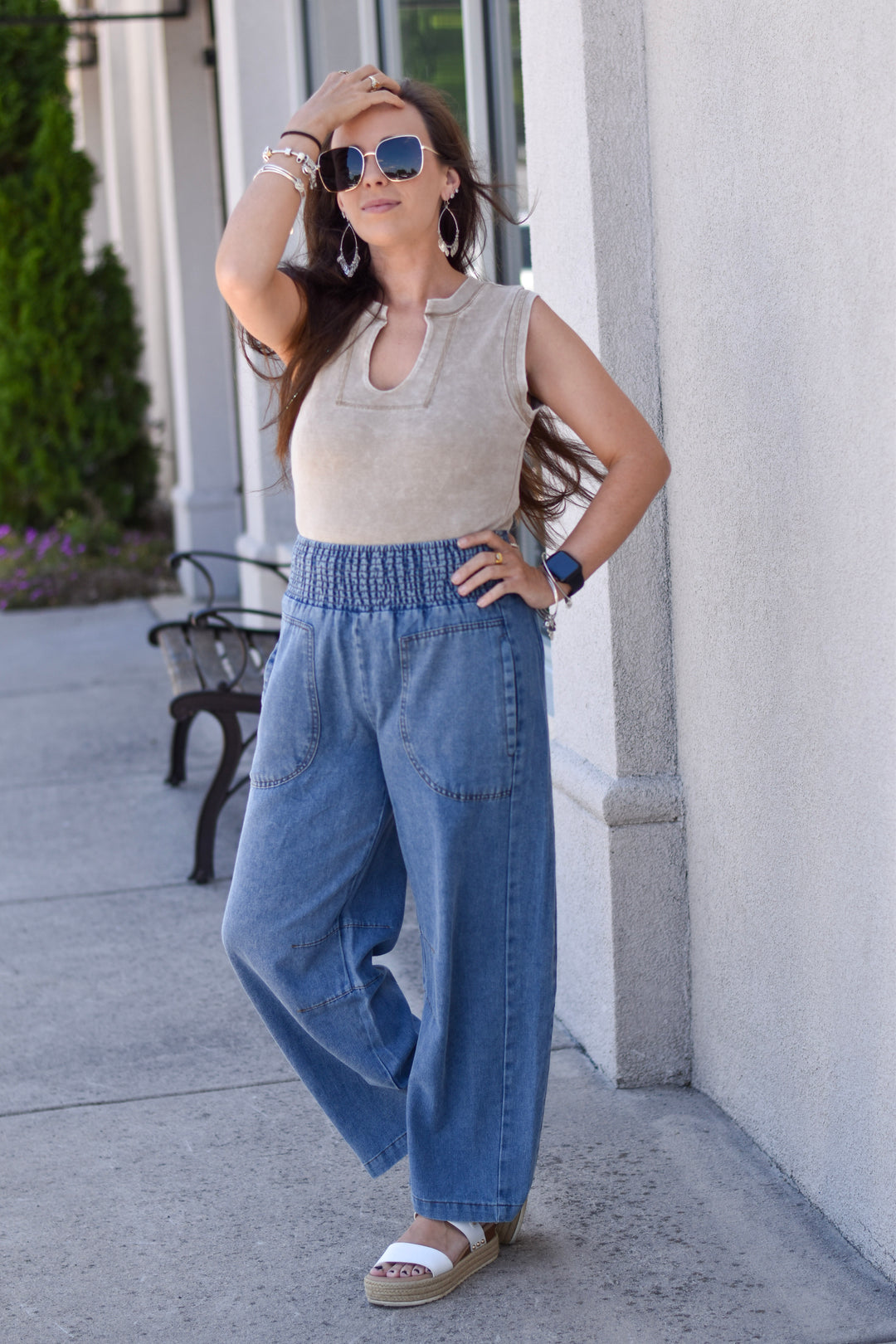 Weekend Wander Smocked Waist Denim Pants
