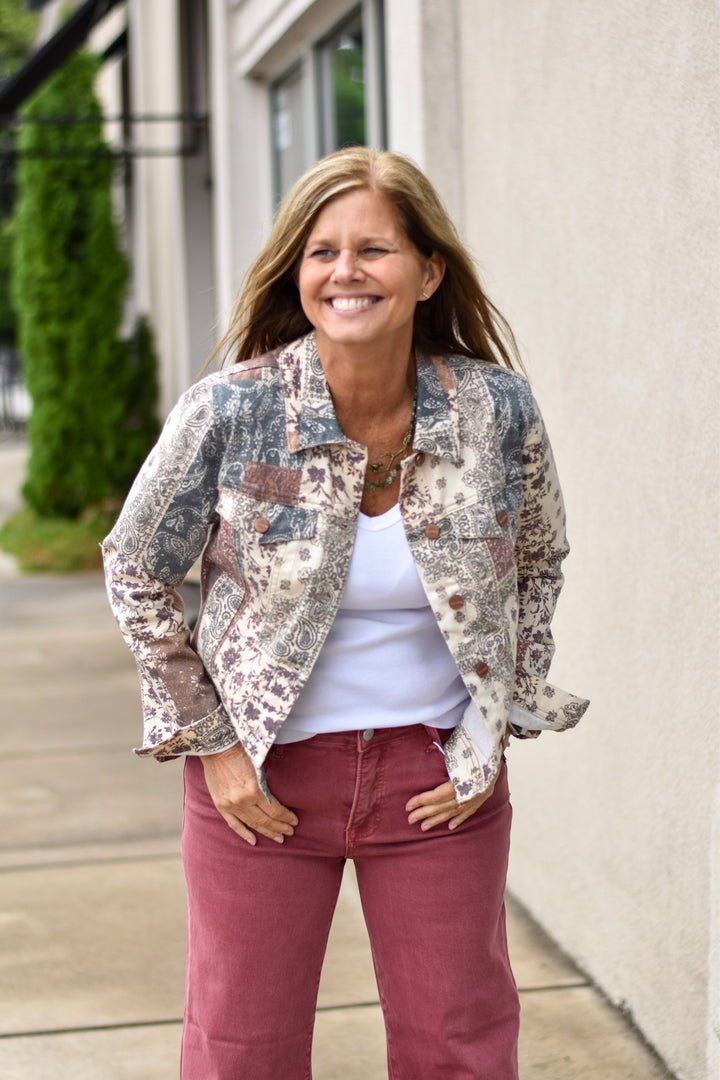 Risen Paisley Print Denim Jacket