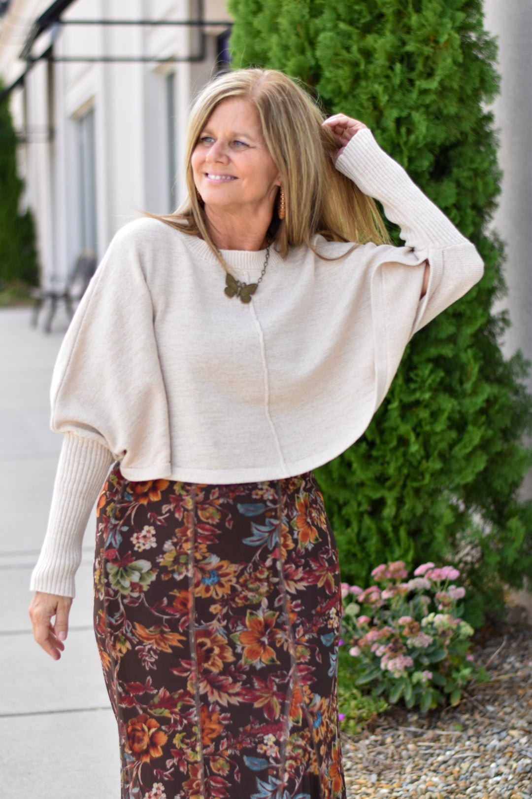 Effortless Dolman-Sleeve Cropped Sweater