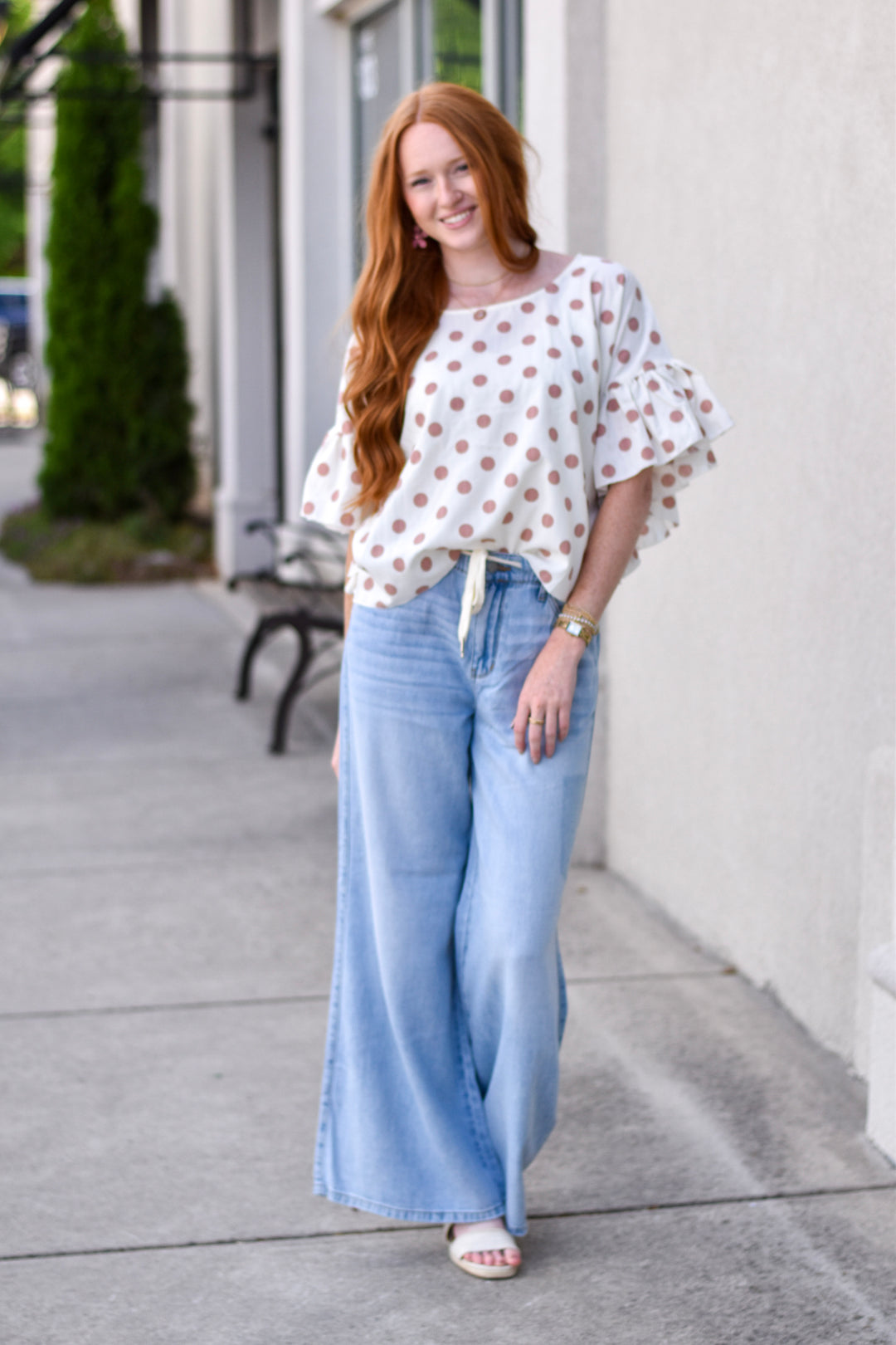 Wild Dot Ruffle Sleeve Blouse