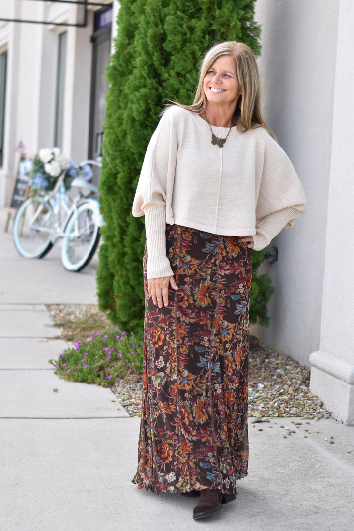 Autumn Love Floral Mesh Maxi Skirt