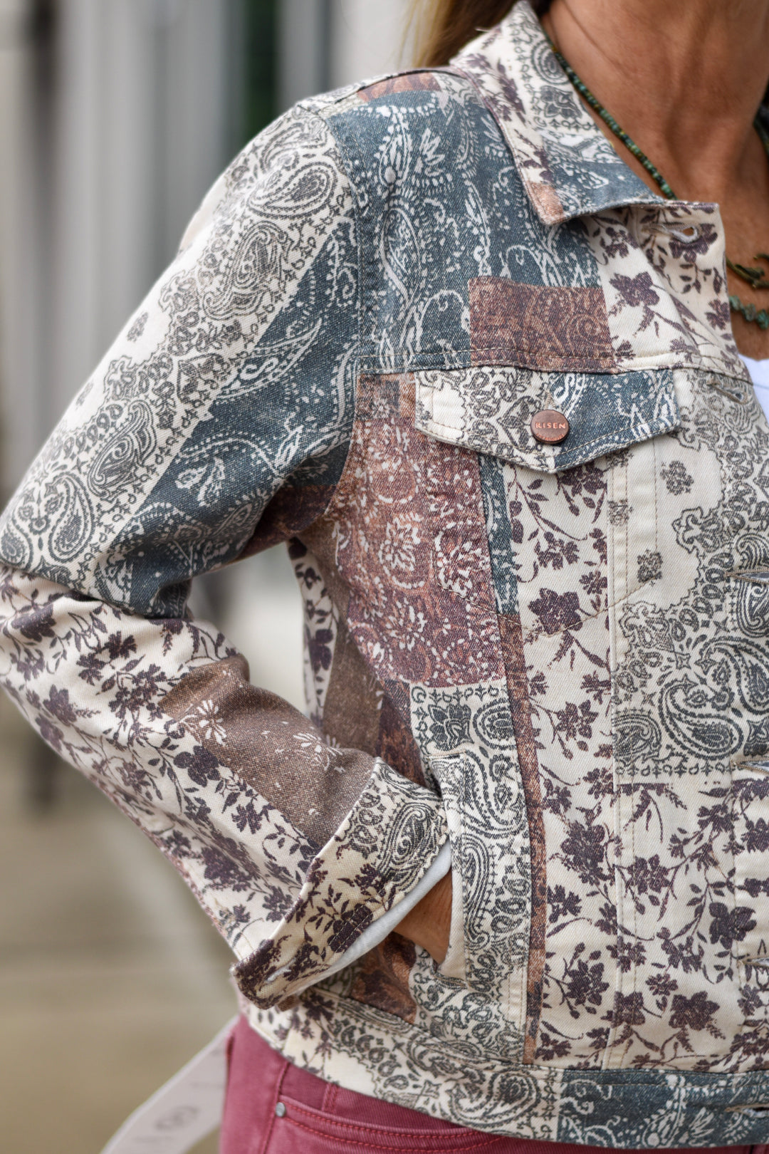 Risen Paisley Print Denim Jacket