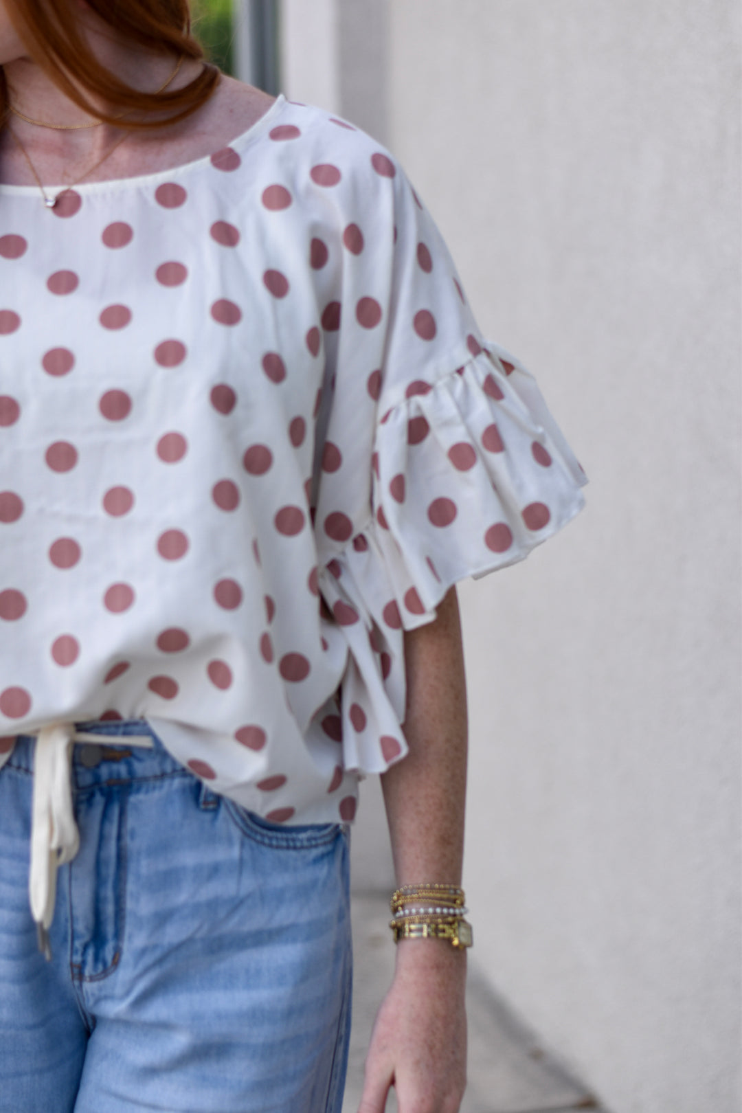 Wild Dot Ruffle Sleeve Blouse