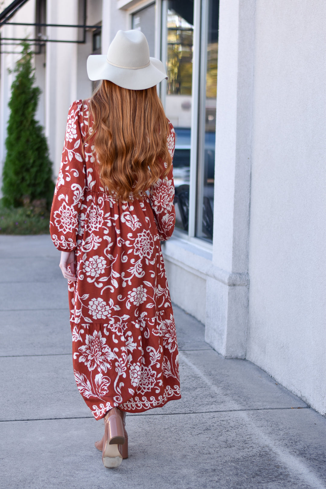 Boho Floral Print Long Sleeve Maxi Dress