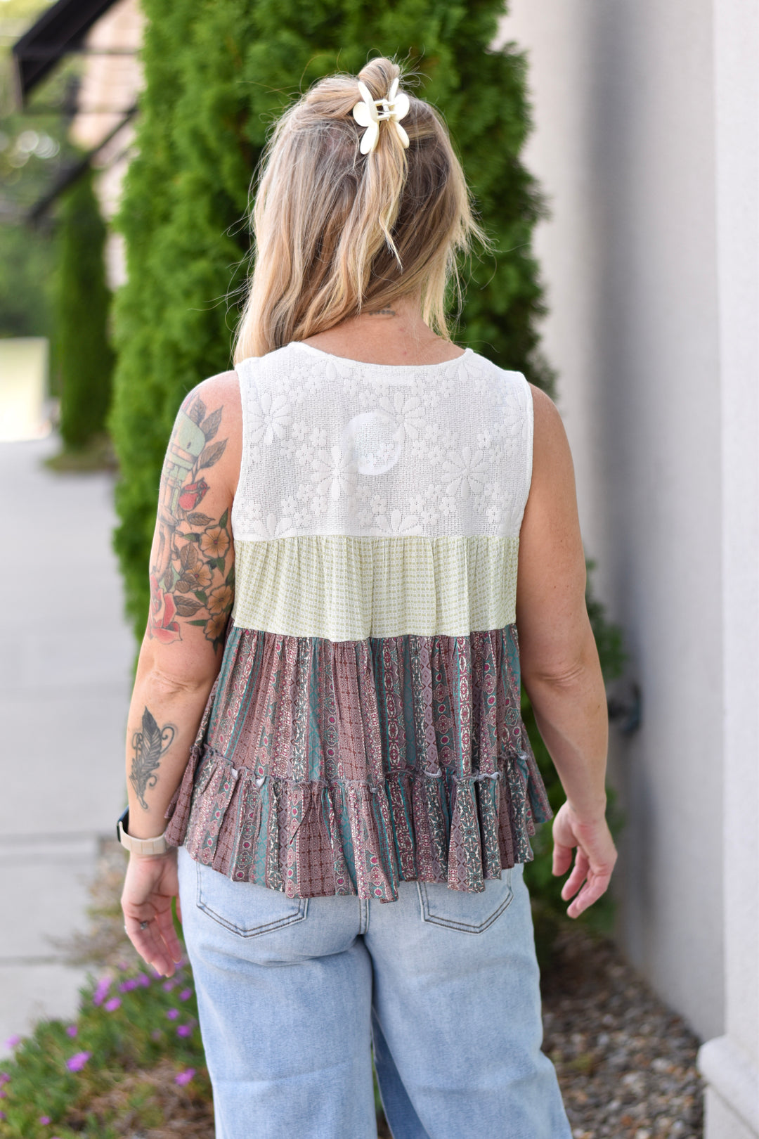 Boho Mixed Media Tiered Tank Top