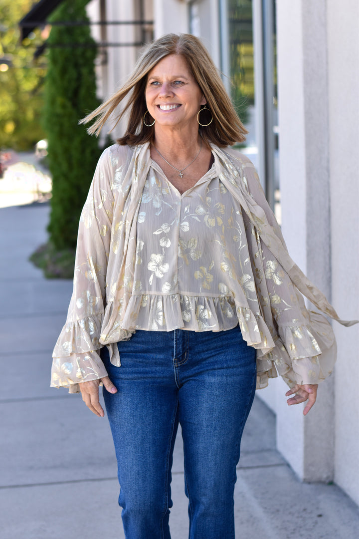 Golden Bloom Jacquard Blouse