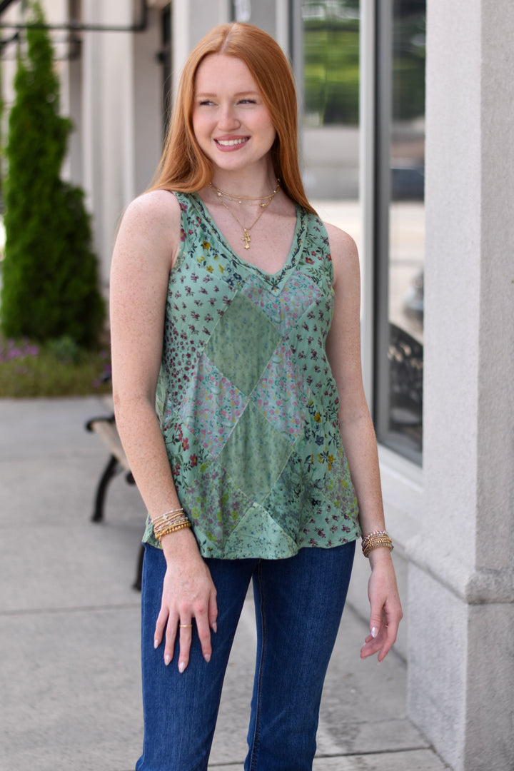Patchwork Embroidered Sleeveless Top