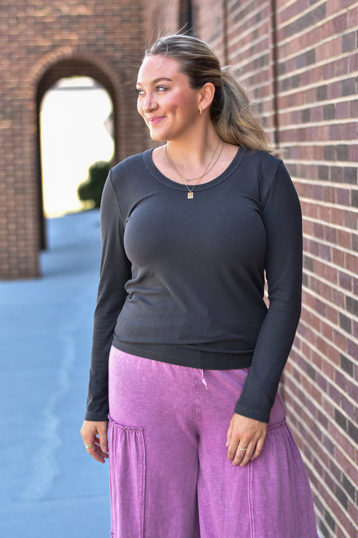 Garment Washed Basic Scoop Neck Tee