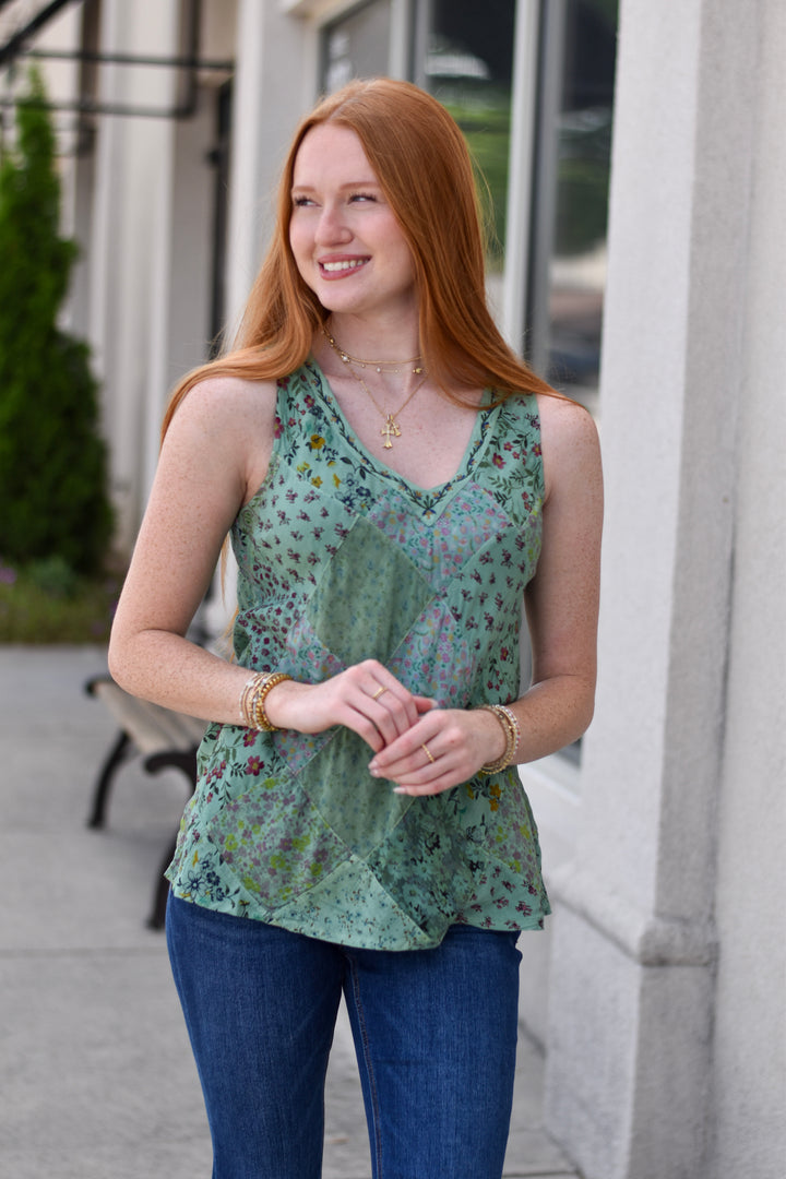 Patchwork Embroidered Sleeveless Top