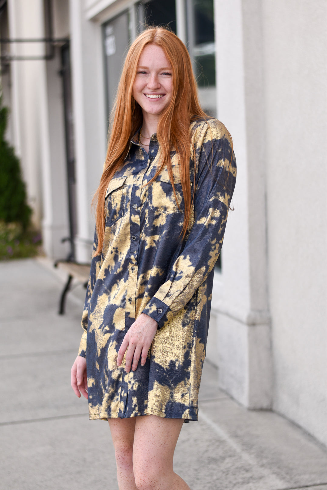 Metallic Tie-Dye Shirt Dress