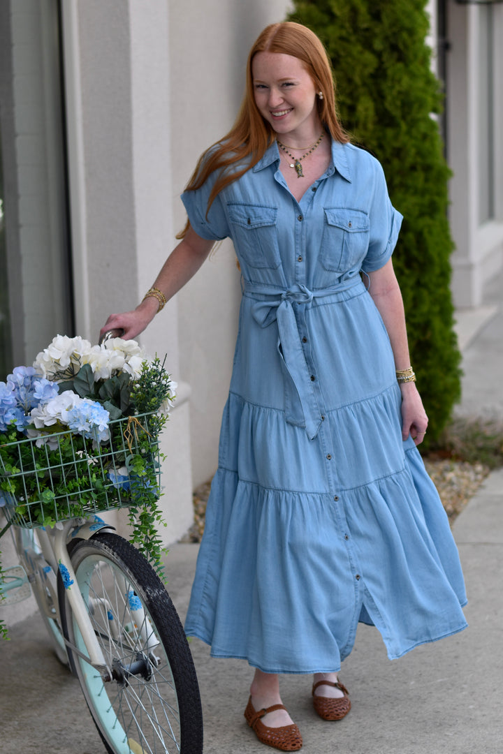 Washed Denim Muse Maxi Dress