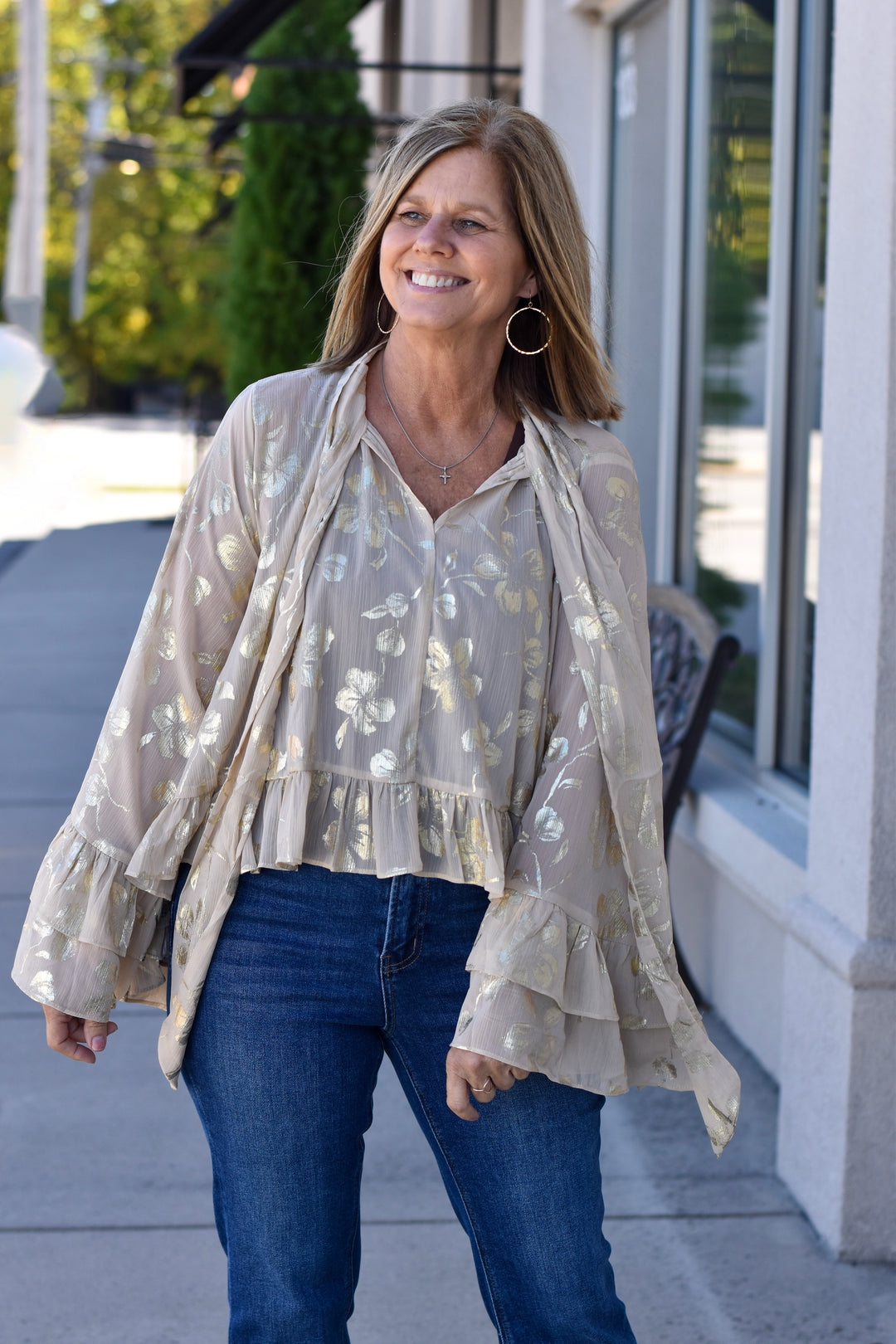 Golden Bloom Jacquard Blouse