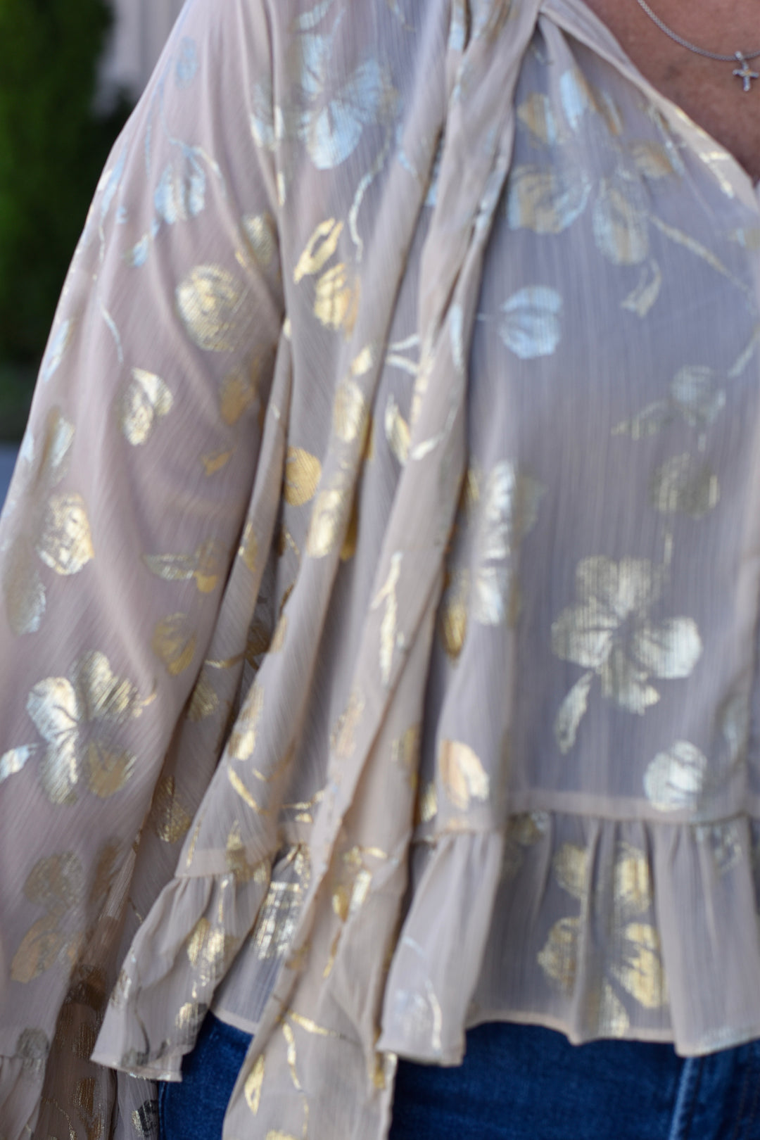 Golden Bloom Jacquard Blouse