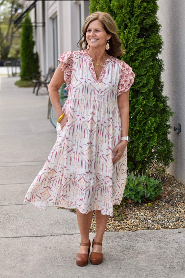 Umgee Geometric Print Midi Dress