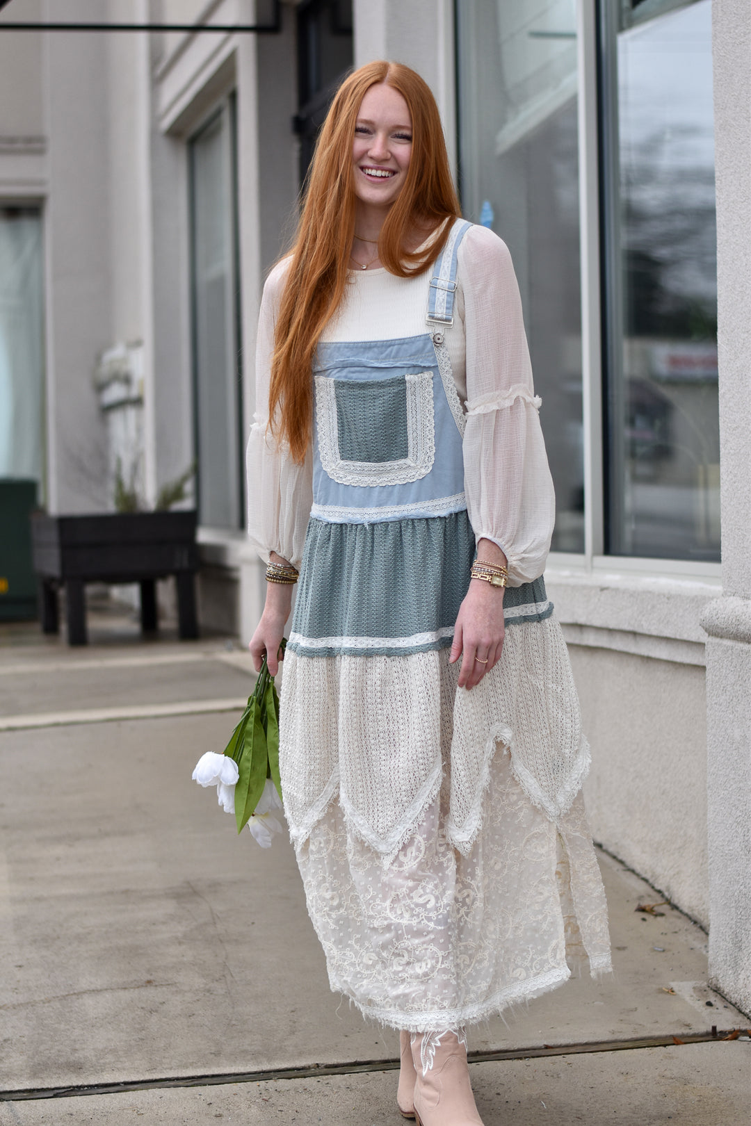 Pol Tiered Romantic Overall Dress Pol Tiered Romantic Overall Dress