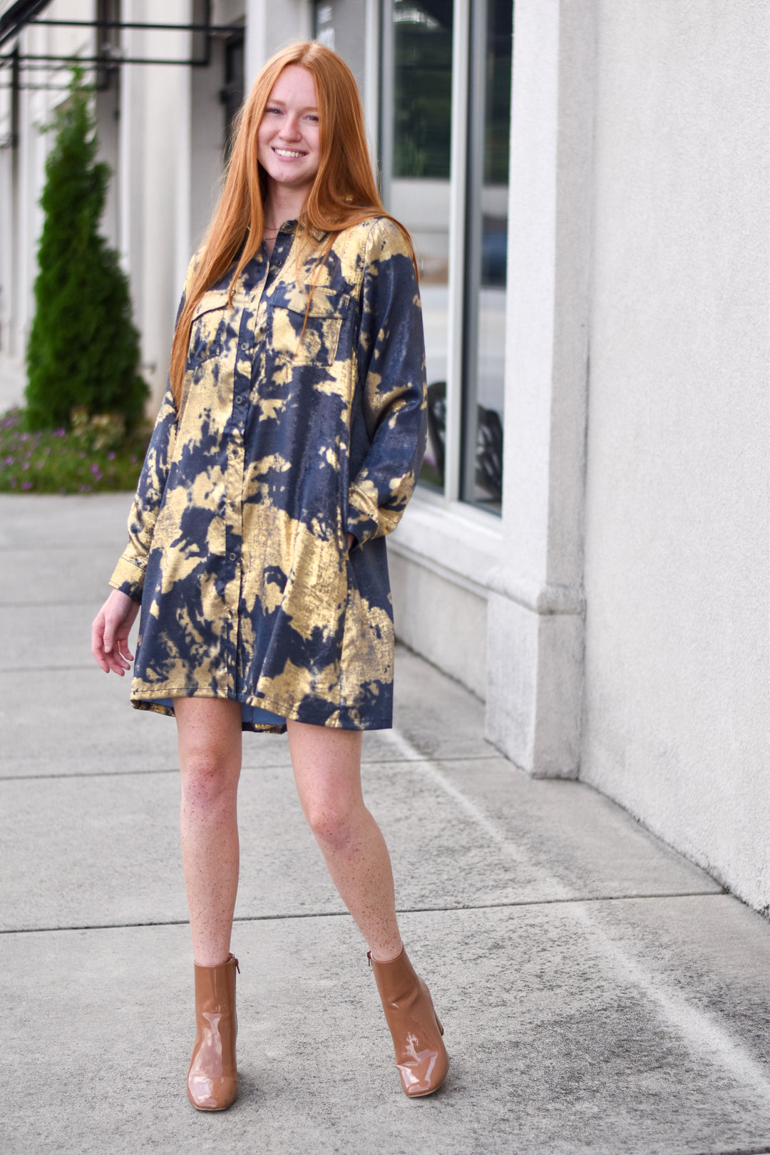 Metallic Tie-Dye Shirt Dress