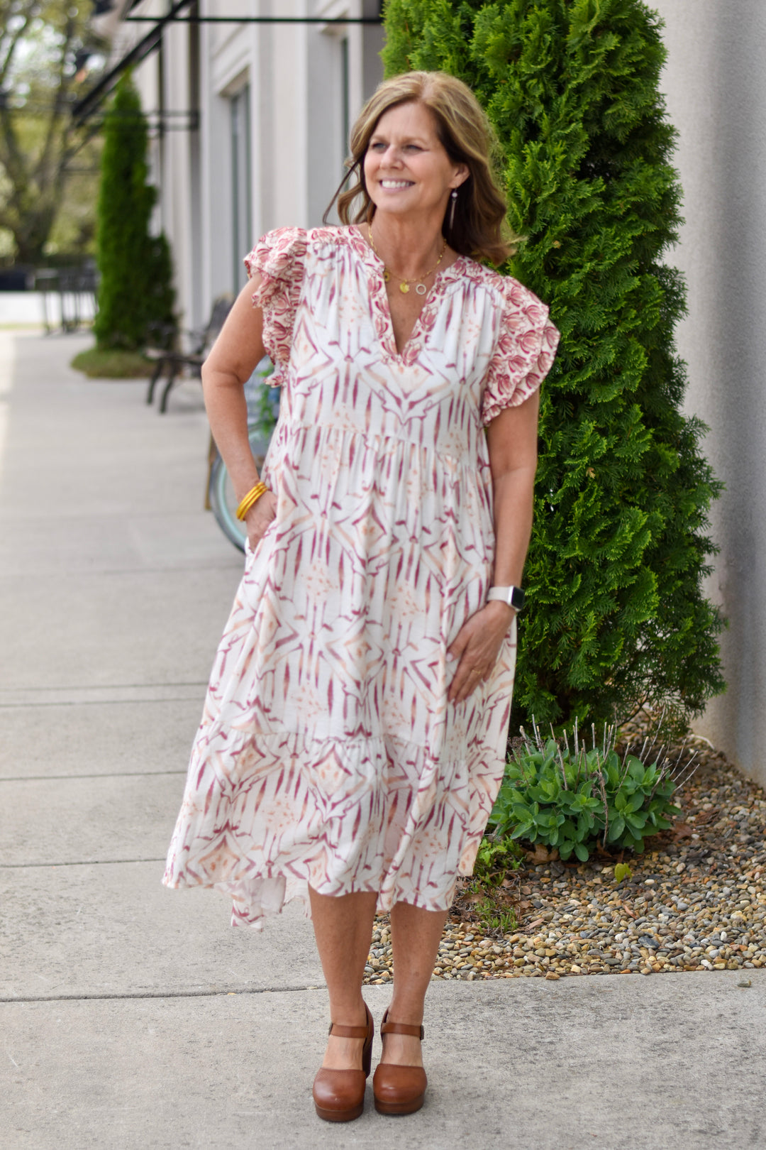 Umgee Geometric Print Midi Dress