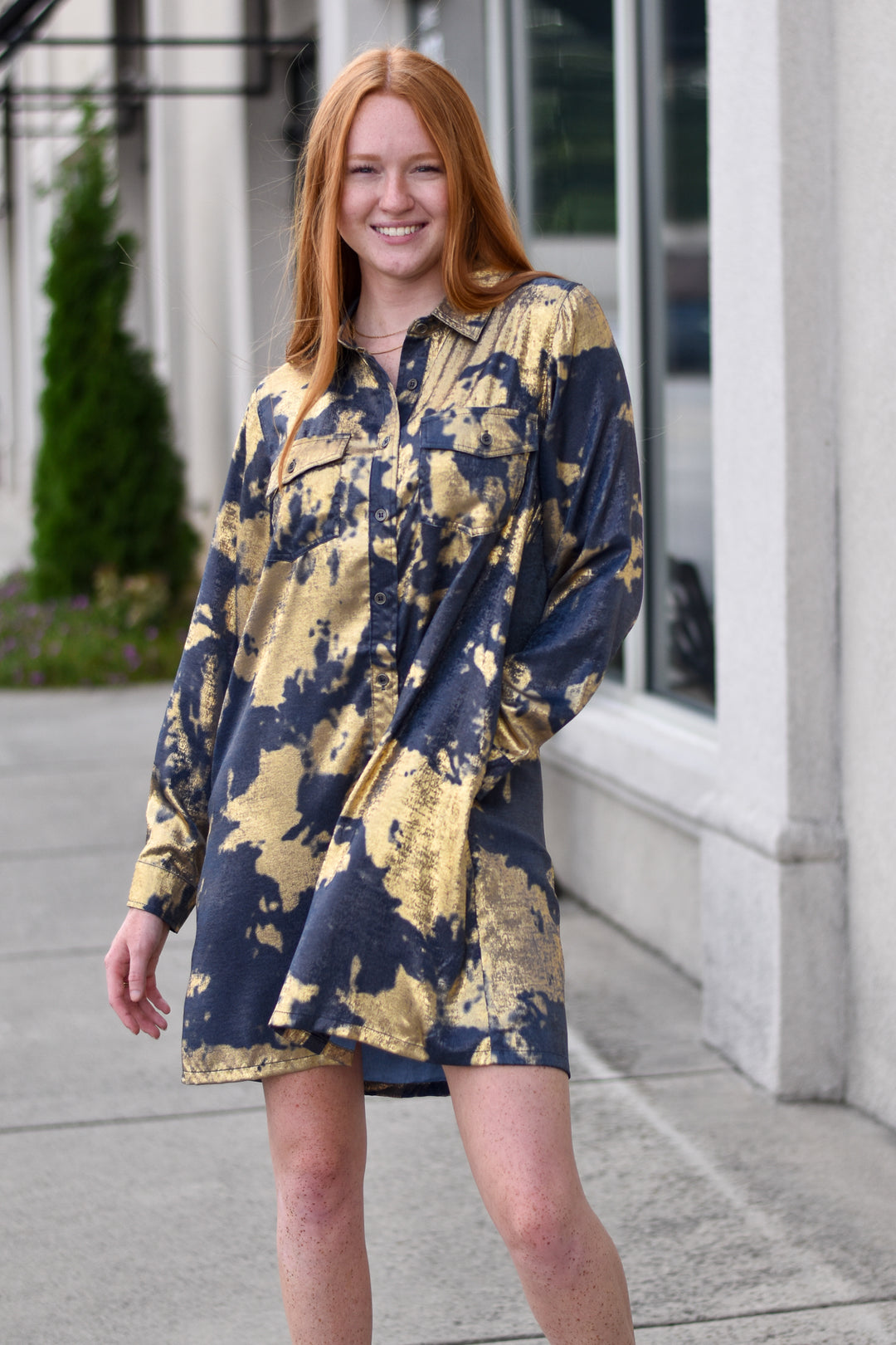 Metallic Tie-Dye Shirt Dress