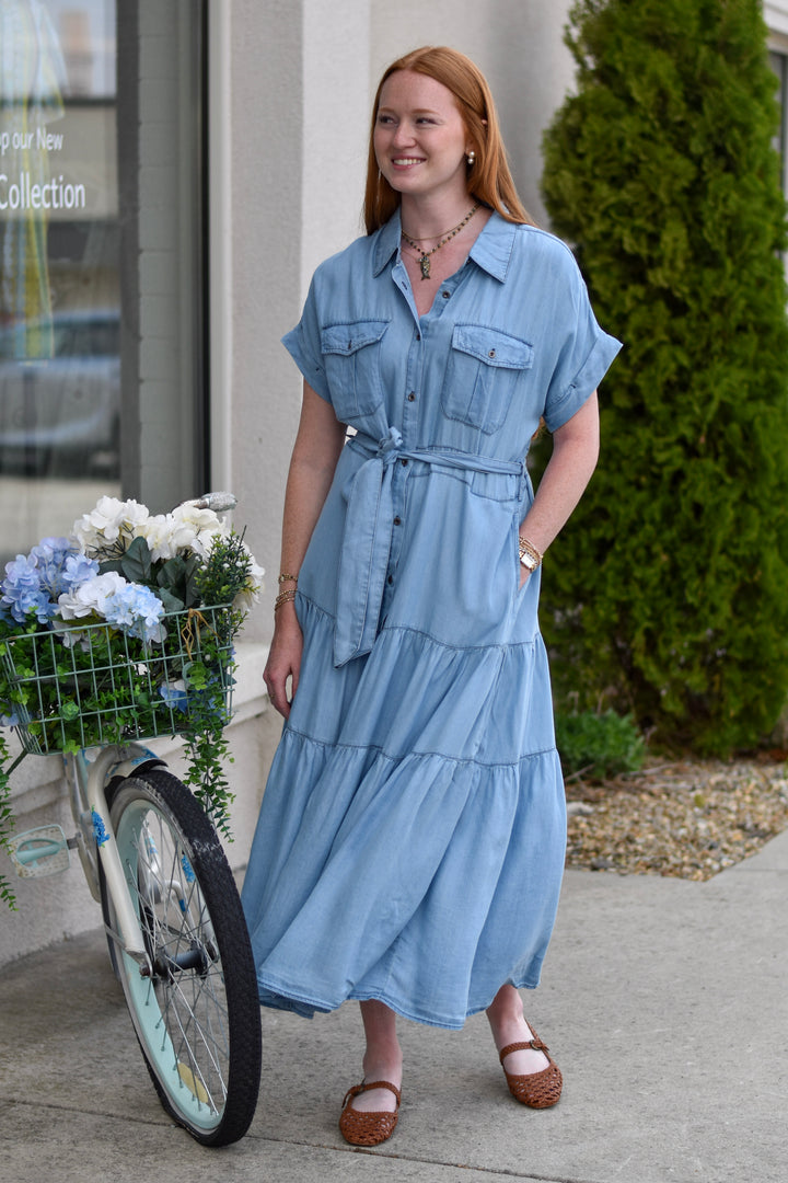 Washed Denim Muse Maxi Dress