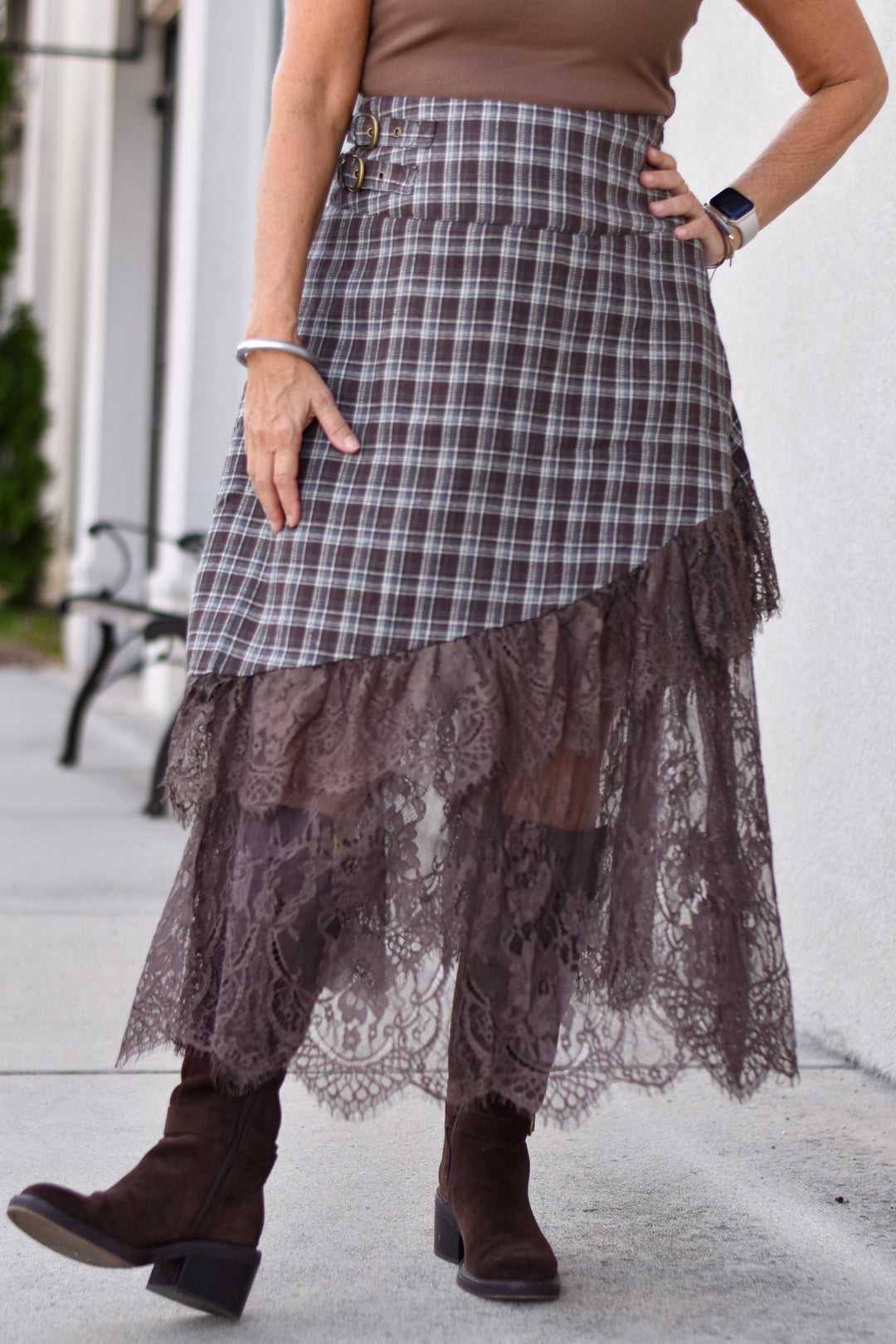 Rebel Plaid & Lace Maxi Skirt