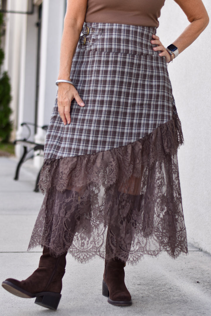 Rebel Plaid & Lace Maxi Skirt