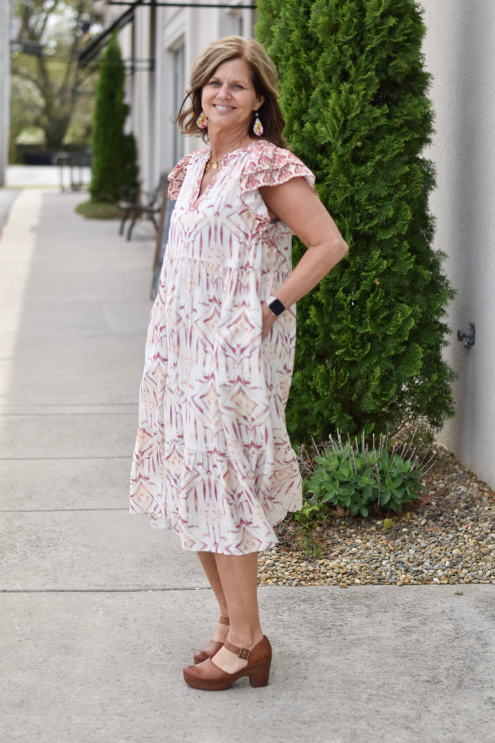 Umgee Geometric Print Midi Dress