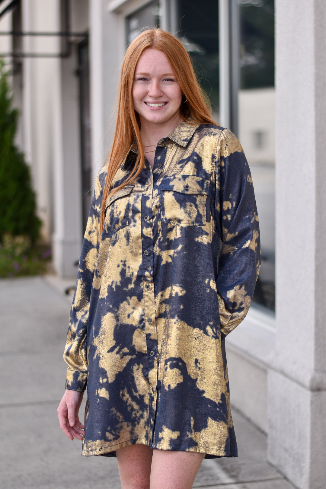 Metallic Tie-Dye Shirt Dress